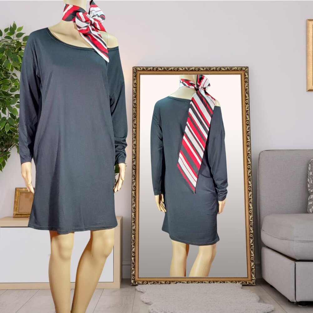 Casual Cool Shoulder Dress - Black